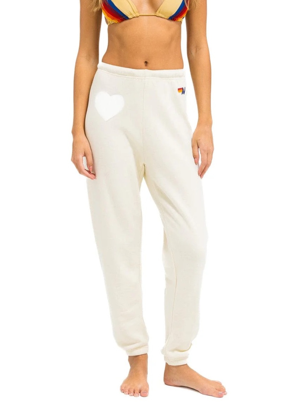 Aviator Nation Glitter Heart Beige Sweatpants Joggers Medium